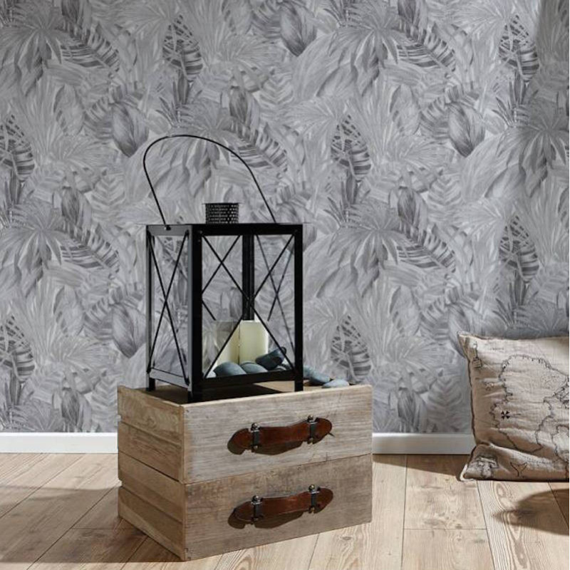 Papier peint Jungle Palmes blanc et gris - GREENERY - AS Creation - 368203 