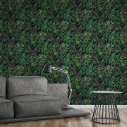 Papier peint Jungle night bananier noir vert - Greenery - AS CREATION