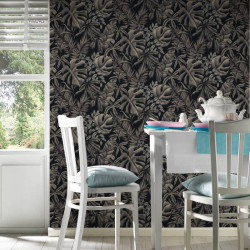 Papier peint Jungle Night Bananier gris et noir - GREENERY - AS Creation - 370332 