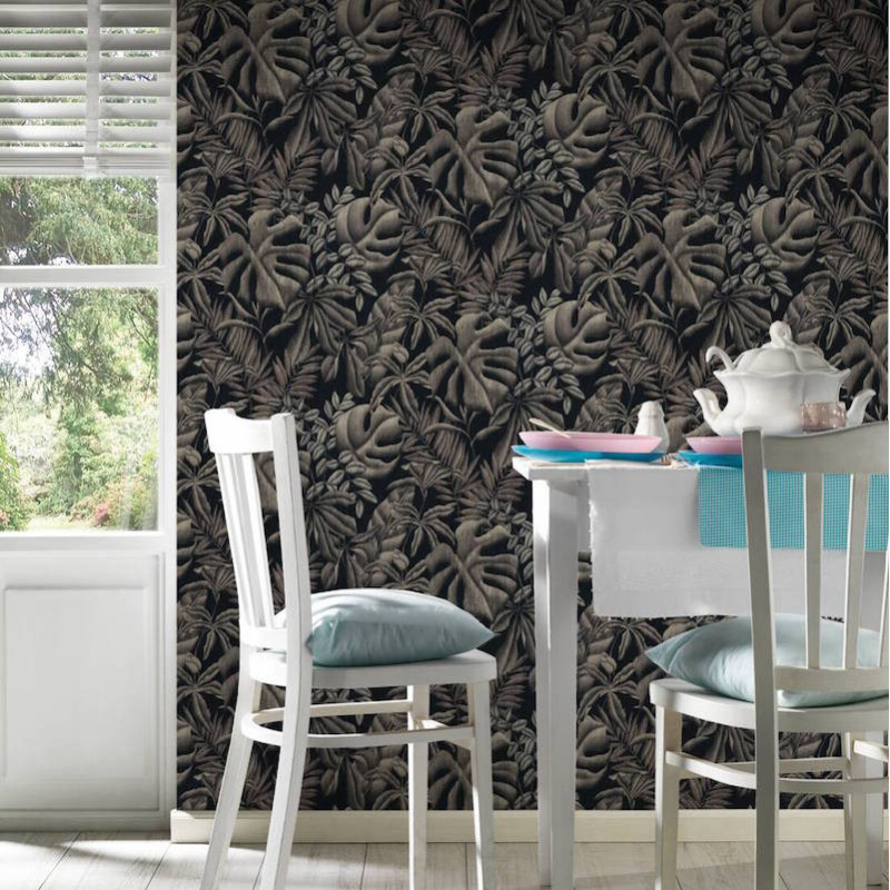 Papier peint Jungle Night Bananier gris et noir - GREENERY - AS Creation - 370332 