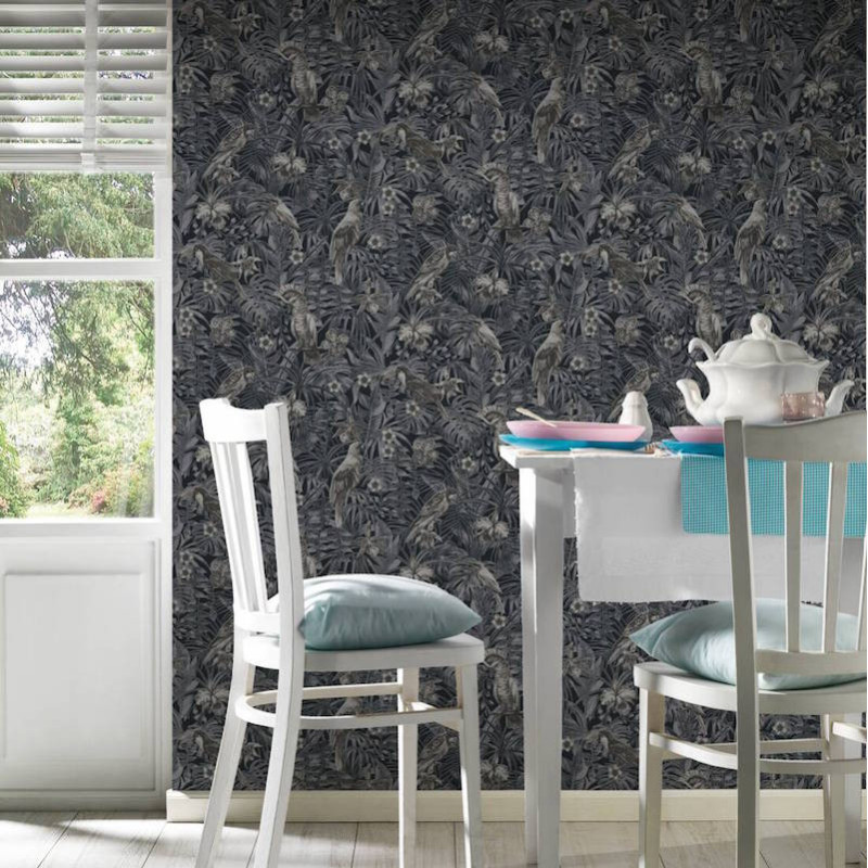 Papier peint Jungle Perroquets gris et noir - GREENERY - AS Creation - 372104 