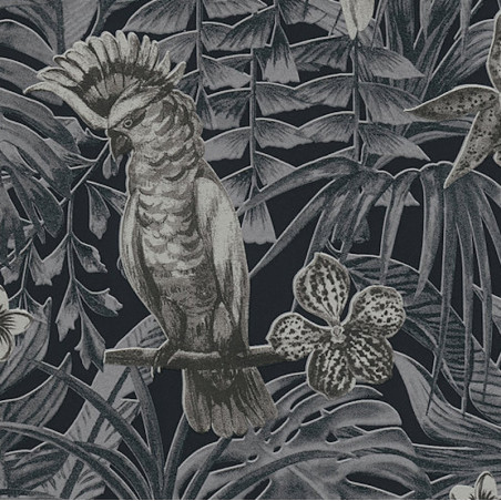 Papier peint Jungle perroquets crème, gris, noir 372104 - Greenery - AS CREATION