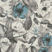 Papier peint Fleurs blanc, bleu, gris, noir  372162 - Greenery - AS CREATION