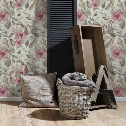 Papier peint Fleurs crème et rose - GREENERY - AS Creation - 372164