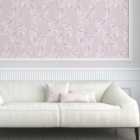 Papier peint Jungle Bananier rose et blanc - GREENERY - AS Creation - 372811 