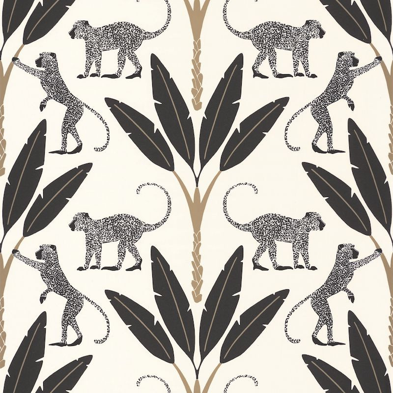 Papier peint Monkey Forest Noir Blanc Or Fond Blanc -MOONLIGHT- Caselio MLG101179020