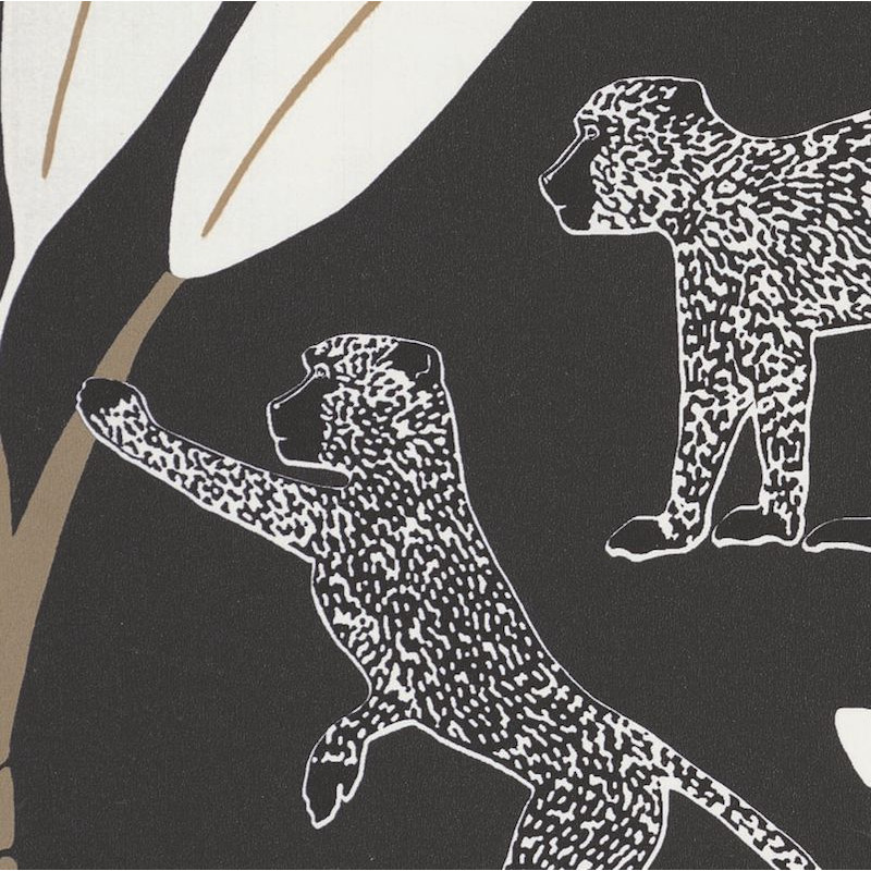 Papier peint Monkey Forest Noir Blanc Or Fond Noir -MOONLIGHT- Caselio MLG101179029