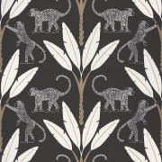 Papier peint Monkey Forest Noir Blanc Or Fond Noir -MOONLIGHT- Caselio MLG101179029