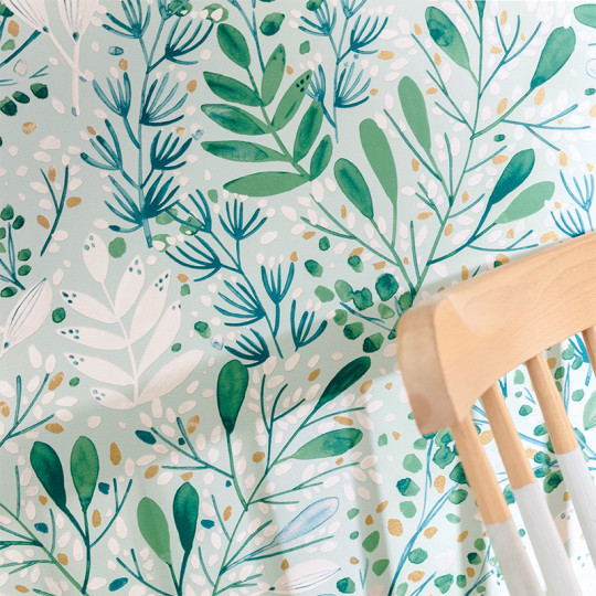 Papier peint Joy vert bleu or fond vert d'eau -GREEN LIFE- Caselio GNL101697672