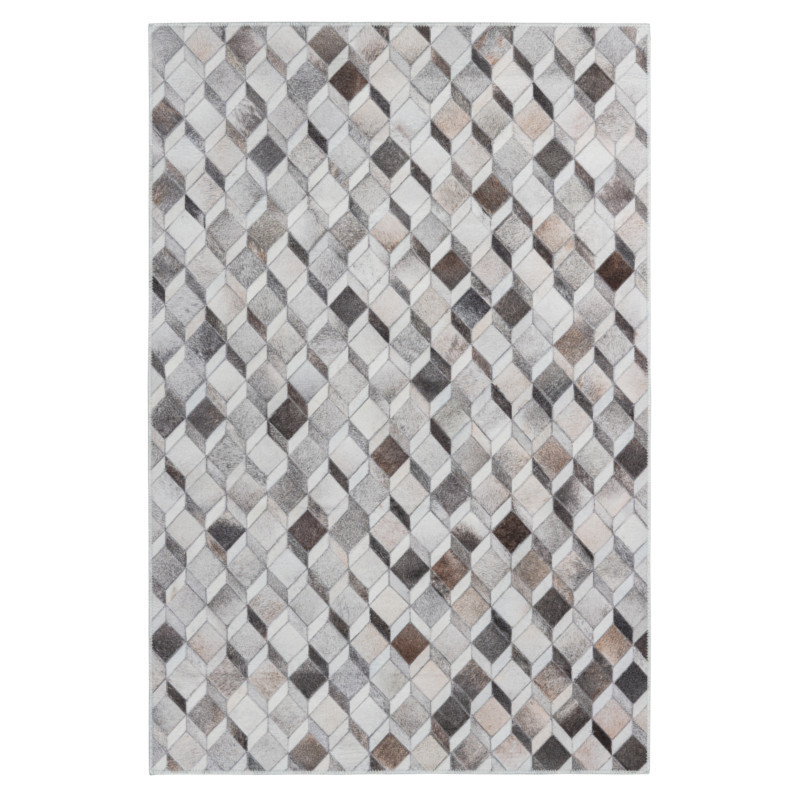 Tapis imitation peau de bête - Cubes 3D blanc et marron - Bonanza 524