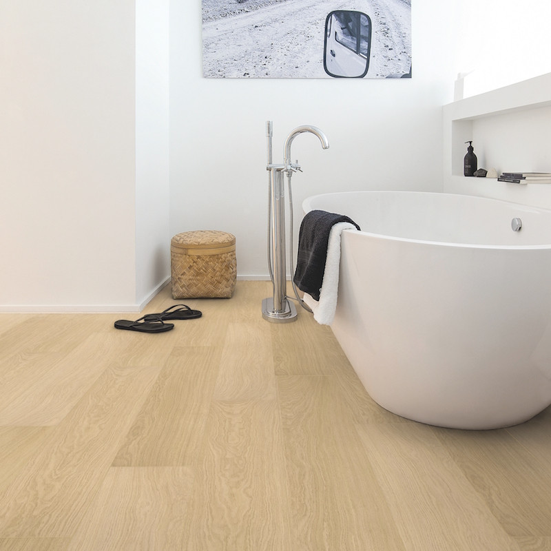 Sol Stratifié "Chêne verni blanc monolames IM3105" - Impressive QUICK STEP (résistant)