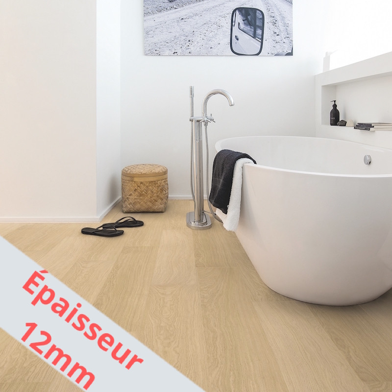 Sol Stratifié "Chêne verni blanc monolames IMU3105" - Impressive Ultra QUICK STEP (très résistant)