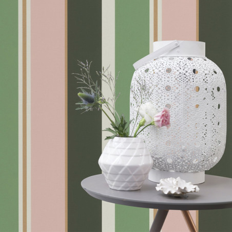Papier peint Rayures vert, rose et or - CLUB BOTANIQUE - Rasch - 539028
