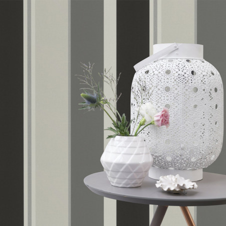 Papier peint Rayures noir, gris et argent - CLUB BOTANIQUE - Rasch - 539035