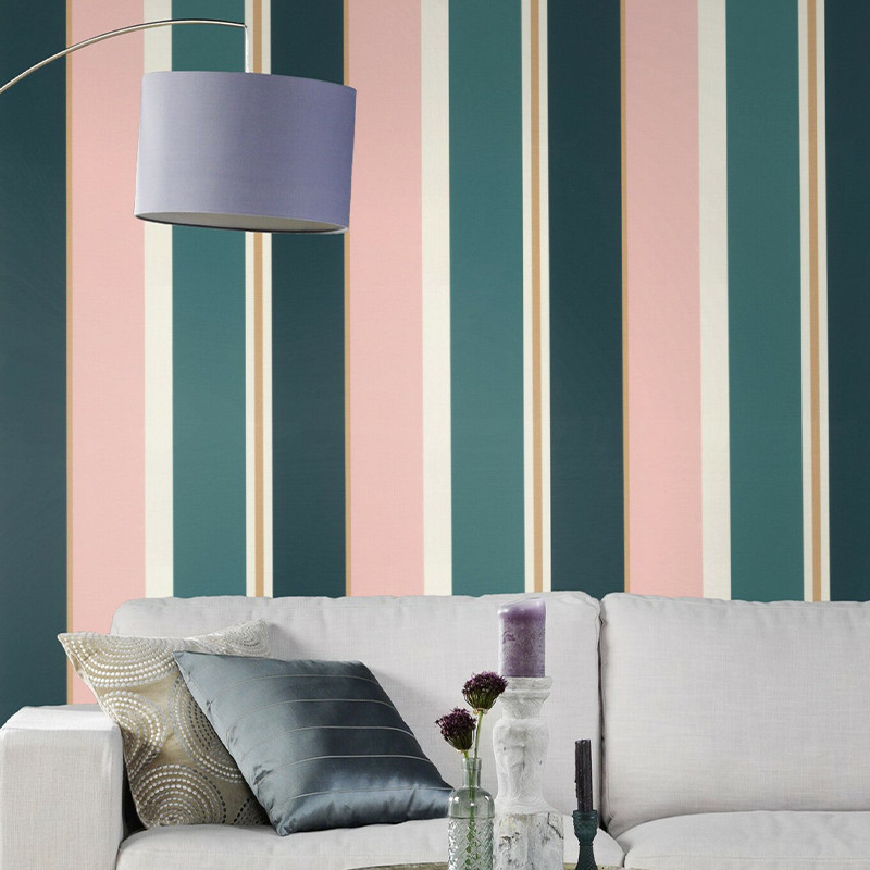 Papier peint Rayures bleu, rose et or - CLUB BOTANIQUE - Rasch - 539011