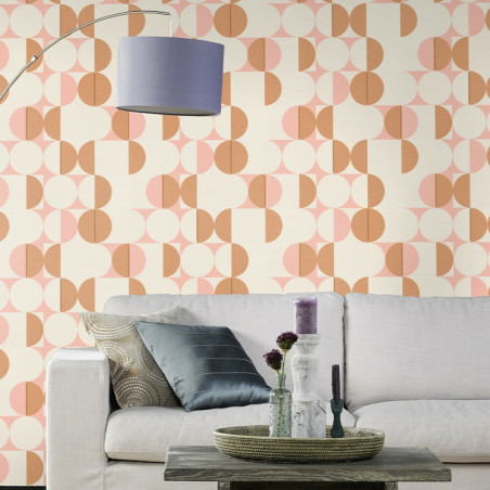 Papier peint Georetro rose poudré, crème et or - CLUB BOTANIQUE - Rasch - 538007
