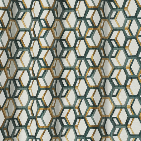 Rideau à œillets - motif géométrique vert et doré - ALANIS - Linder