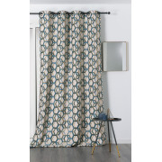 Rideau à œillets - motif géométrique bleu et beige - ALANIS - Linder