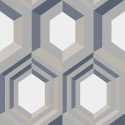 Papier peint intissé à motif hexagonal 3D argent et beige - GALACTIK - UGEPA