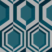 Papier peint intissé à motif hexagonal 3D argent et bleu - GALACTIK - UGEPA