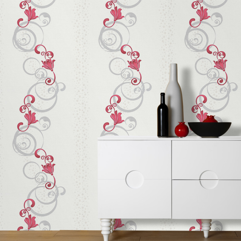 Papier peint Spiral Floral gris et rouge - Erismann - 13287-20 