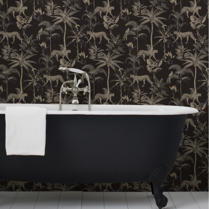 Papier peint 409031 SAVANE motif jungle noir et doré - Rasch