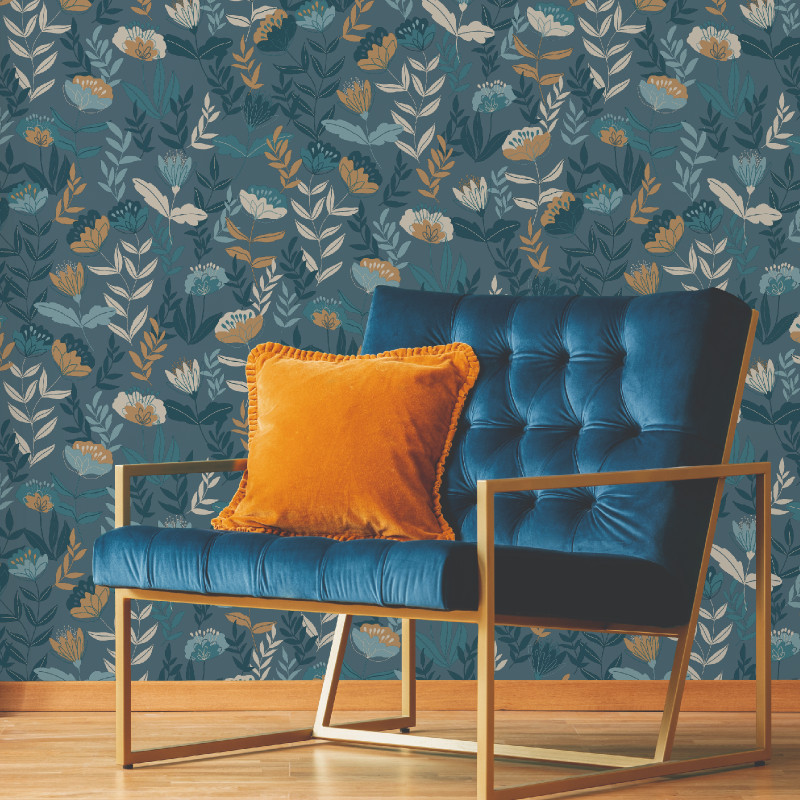 Papier peint Abstract Flowers bleu  - MELODY - Lutèce - 51194511