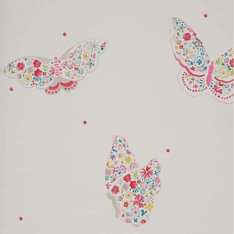 Papier Peint PAPILLONS turquoise et rose - Abracadabra - Camengo