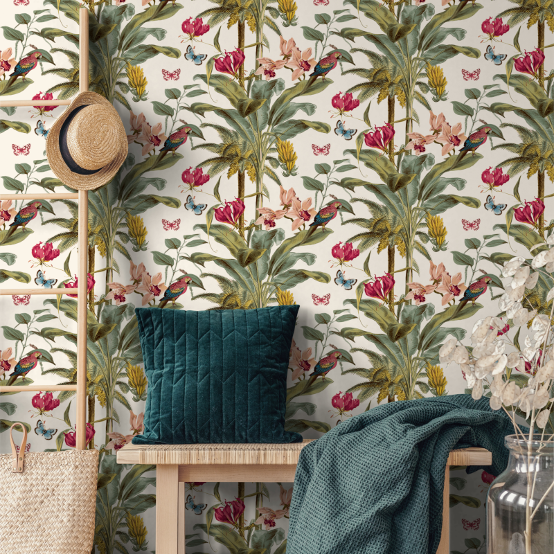 Papier peint Tropical Palm rose - JUNGLE FEVER - Grandeco Life - JF2001 
