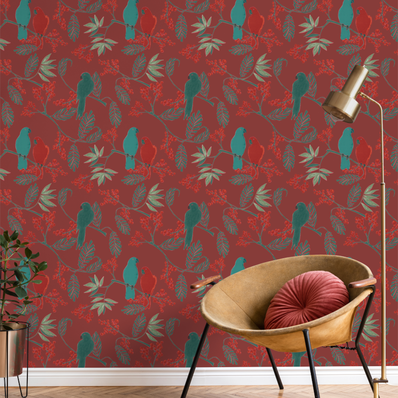 Papier peint Marakai rouge - JUNGLE FEVER - Grandeco Life - JF3402 