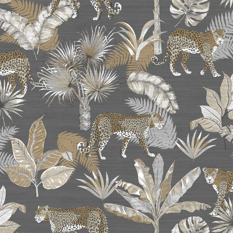 Papier peint Leopard noir - JUNGLE FEVER - Grandeco Life - JF2103 