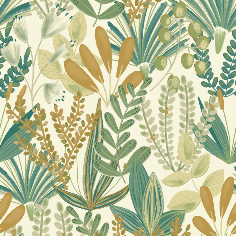 Papier peint Early Blossom vert - JUNGLE FEVER - Grandeco Life - JF3702