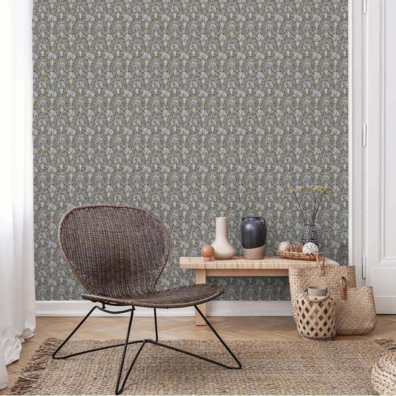 Papier peint Deco Fan gris - JUNGLE FEVER - Grandeco Life  -JF3003 