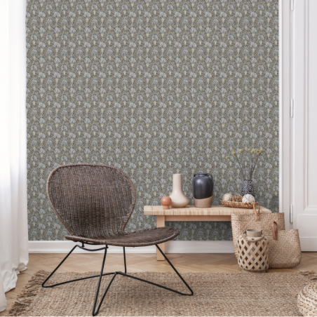 Papier peint Deco Fan gris - JUNGLE FEVER - Grandeco Life  -JF3003 