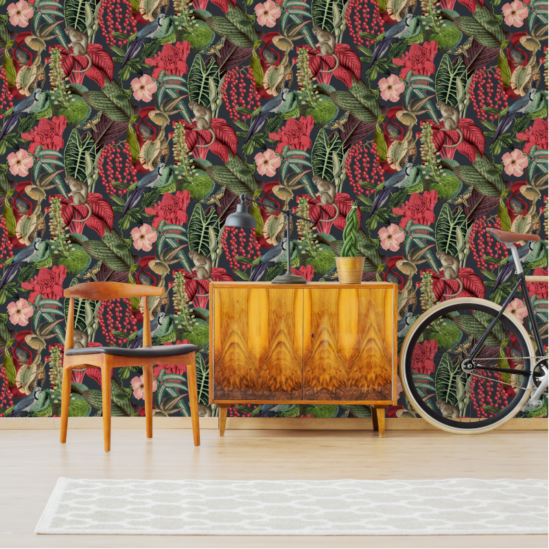Papier peint Amazon rouge - JUNGLE FEVER - Grandeco Life - JF2201 