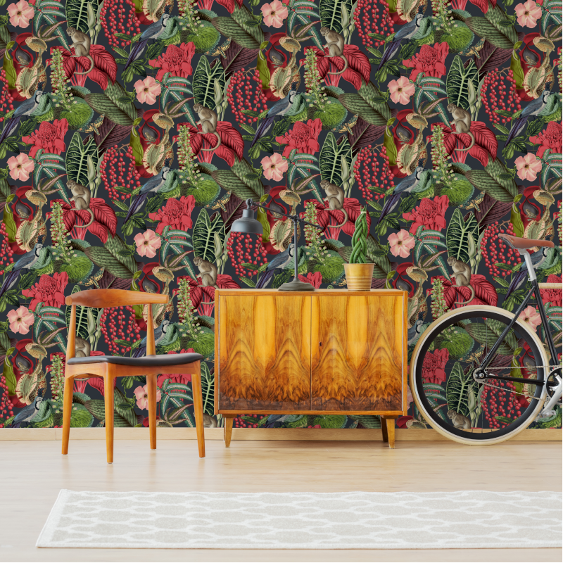 Papier peint à motif AMAZON rouge JF2201 - JUNGLE FEVER - Grandeco