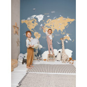 Papier peint à motif WORLD MAP bleu et beige OUP102032066 - OUR PLANET - Caselio