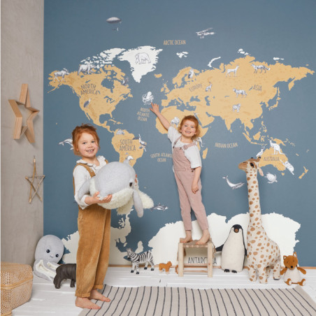 Papier peint à motif WORLD MAP bleu et beige OUP102032066 - OUR PLANET - Caselio