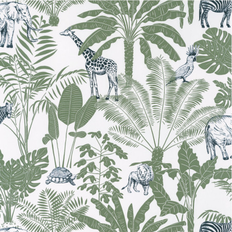 Papier peint à motif JUNGLE TRIP vert kaki et bleu nuit OUP101957403 - OUR PLANET - Caselio