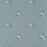 Papier peint à motif EYES OF THE TIGER vert d'eau et bleu nuit OUP101967106 - OUR PLANET - Caselio