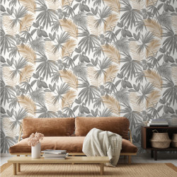 Papier peint Wild Palms gris et doré - JUNGLE FEVER - Grandeco Life - JF3601