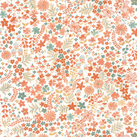 Papier peint à motif JUNE corail vert FLP101863073 - FLOWER POWER - CASELIO