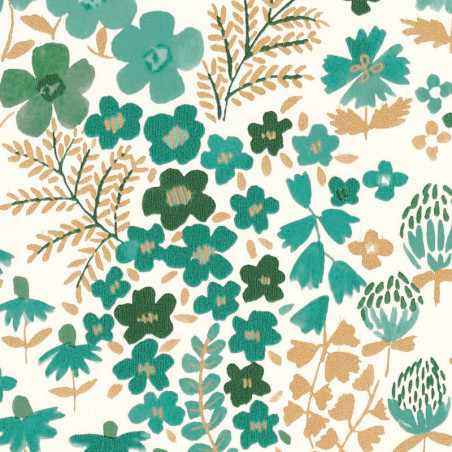 Papier peint à motif JUNE vert émeraude doré FLP101867126 - FLOWER POWER - CASELIO