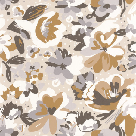 Papier peint à motif JULY beige gris FLP101871090 - FLOWER POWER - CASELIO