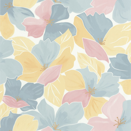 Papier peint August bleu rose doré - FLOWER POWER - Caselio - FLP101886042 