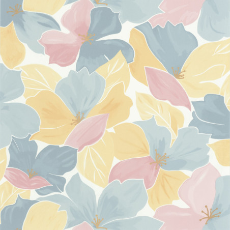 Papier peint à motif AUGUST bleu rose doré FLP101886042 - FLOWER POWER - CASELIO