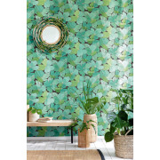 Papier peint à motif AUGUST vert émeraude doré FLP101887124 - FLOWER POWER - CASELIO