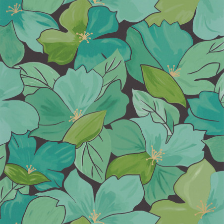 Papier peint à motif AUGUST vert émeraude doré FLP101887124 - FLOWER POWER - CASELIO