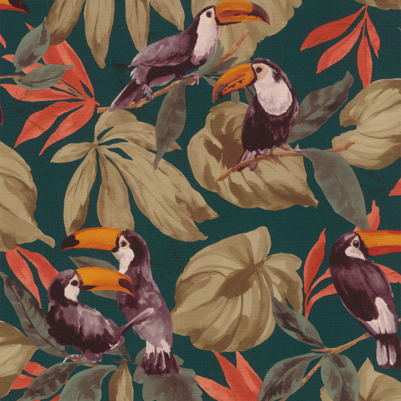 Papier peint Toucans noir vert émeraude - DENZO II - Rasch - 807509
