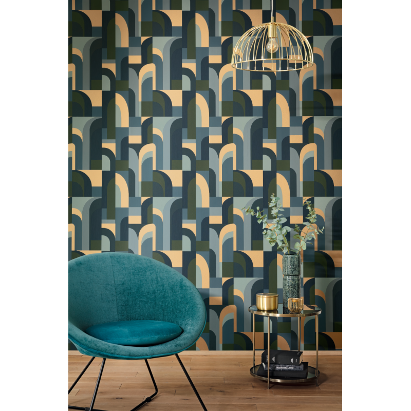 Papier peint Doors bleu, kaki et doré - LABYRINTH - Caselio - LBY102086072